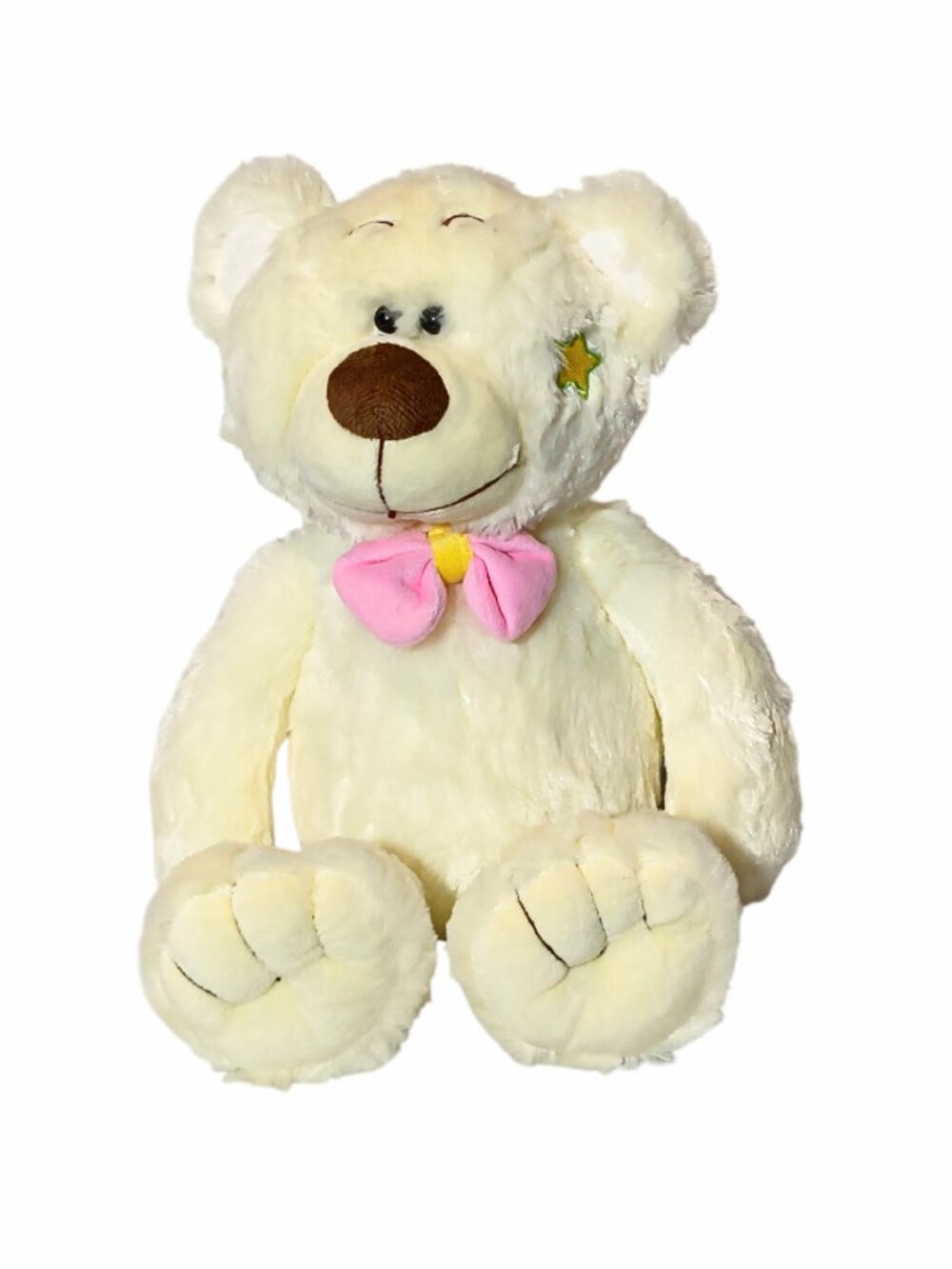 Aurora World Ivory Bear Star On Face Bow Tie Plush Beanbag Stuffed Toy 14”
